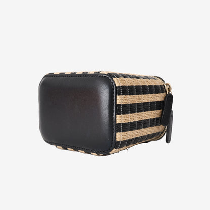 Chanel Mini Vanity Case With Chain in Beige/Black Striped Raffia with Gold-Tone Hardware