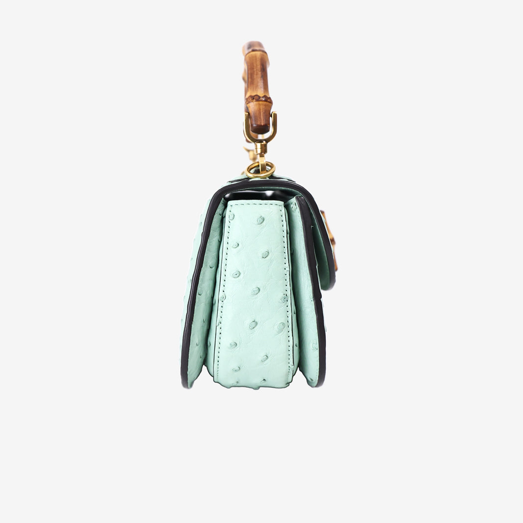 Gucci Bamboo 1947 Mini Bag in Green Ostrich Leather with Gold Hardware