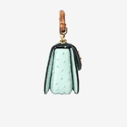Gucci Bamboo 1947 Mini Bag in Green Ostrich Leather with Gold Hardware