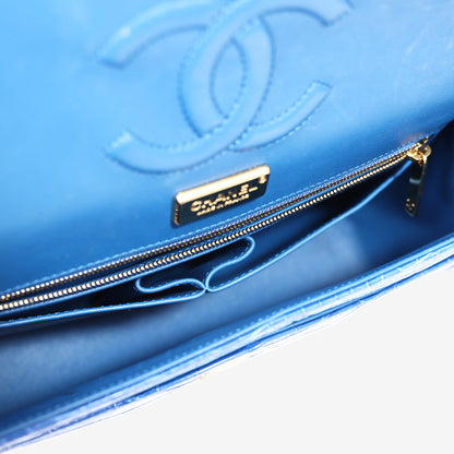Chanel Classic Double Flap Bag in Royal Blue Alligator Leather with Gold Hardware