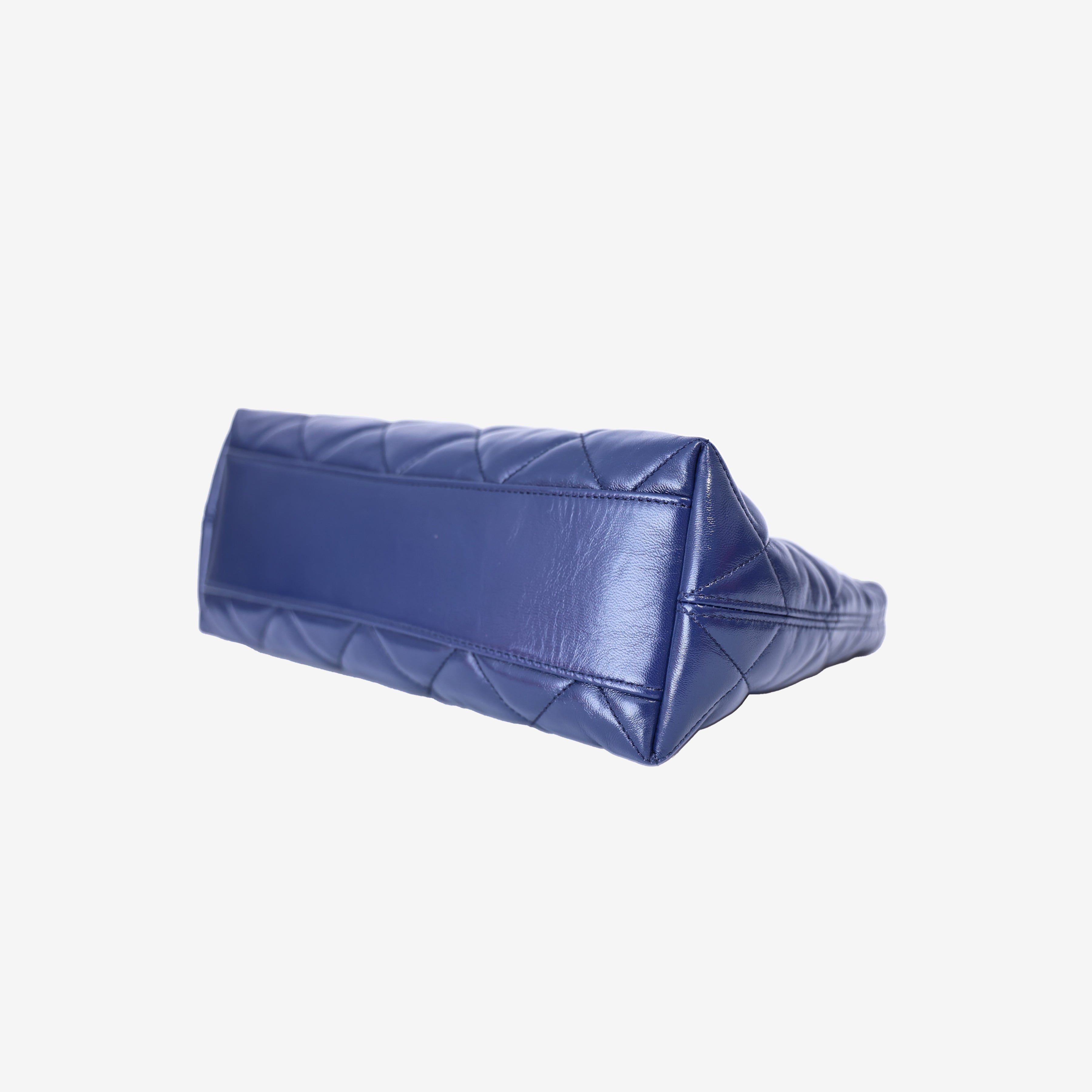 Chanel Wild Stitch Hobo Bag in Blue Shiny Lambskin Leather with Gold Hardware bottom side view