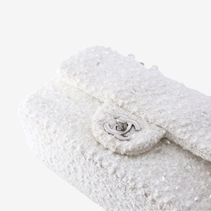 *EXCELLENT* Chanel Tweed Beaded Mini Rectangular Flap Bag in White Tweed with Palladium Hardware