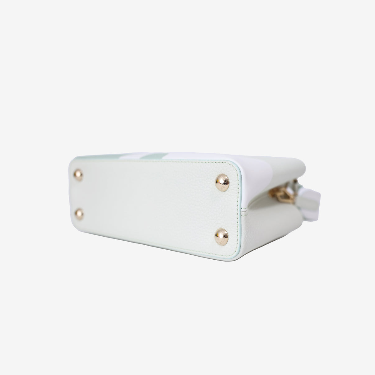 Louis Vuitton Capucines BB in Light Green Taurillon Leather with Gold Hardware bottom side view