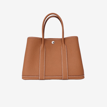 Hermès Garden Party 30 in Gold Negonda Leather with Palladium Hardware front view