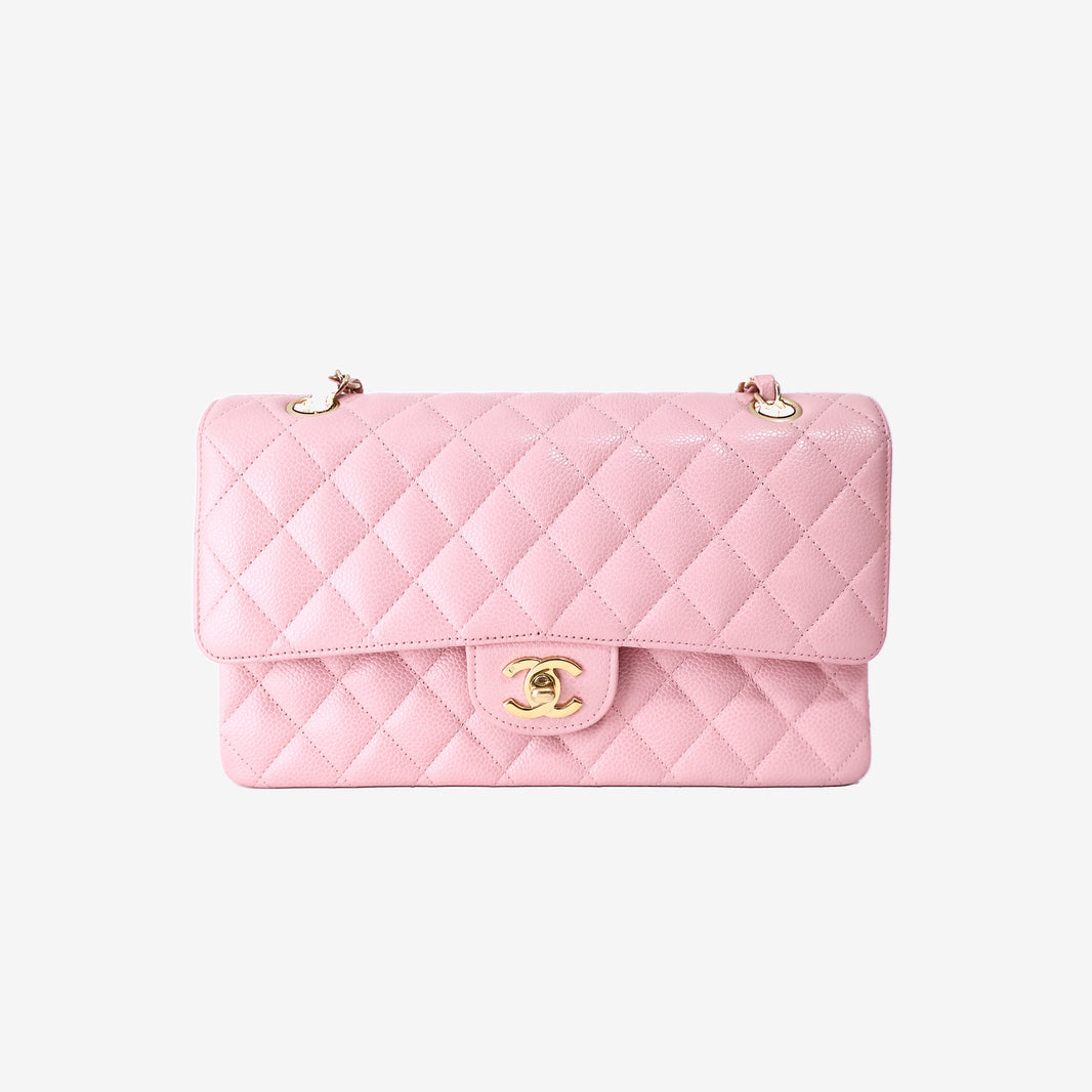 Chanel Classic Medium Flap Bag in Pink Caviar Leather with Gold Hardware