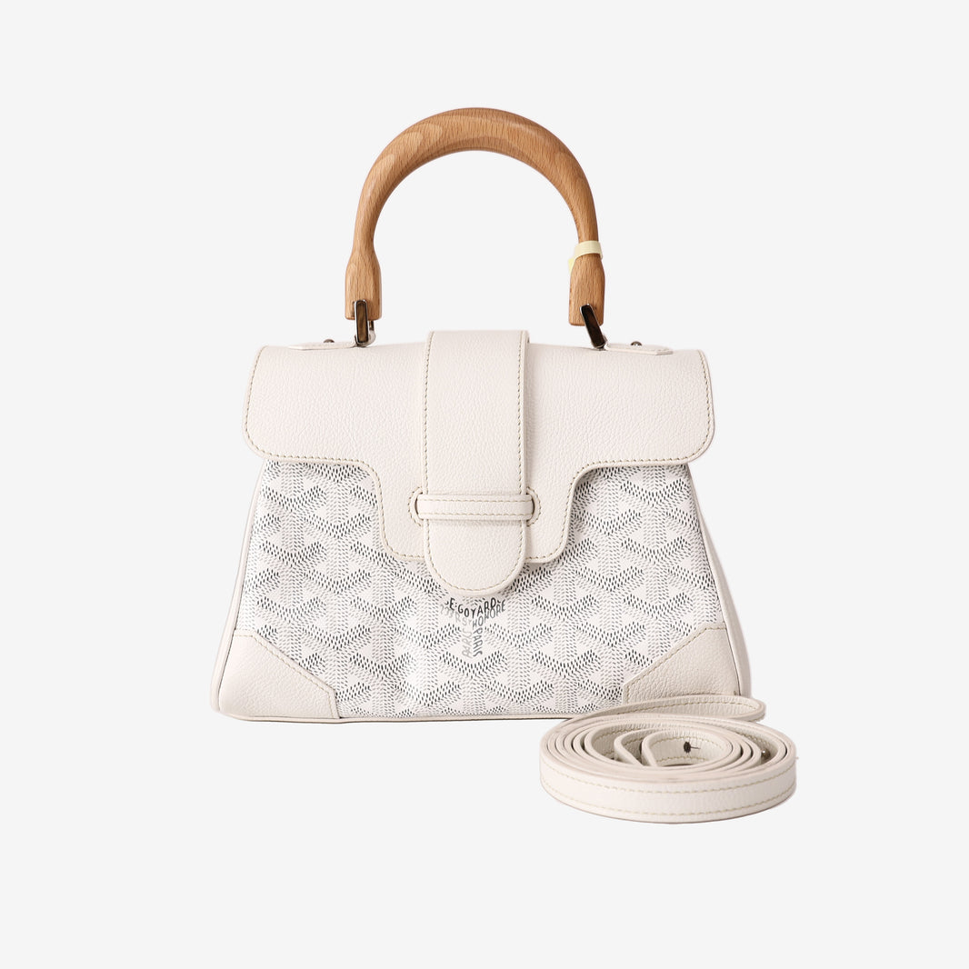 Goyard Saïgon Souple Mini Bag in White Goyardine Canvas with Chevroches Calfskin and Palladium Hardware