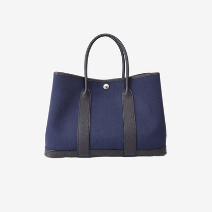 Hermès Garden Party 30 in Navy Blue Toile Canvas with Palladium Hardware