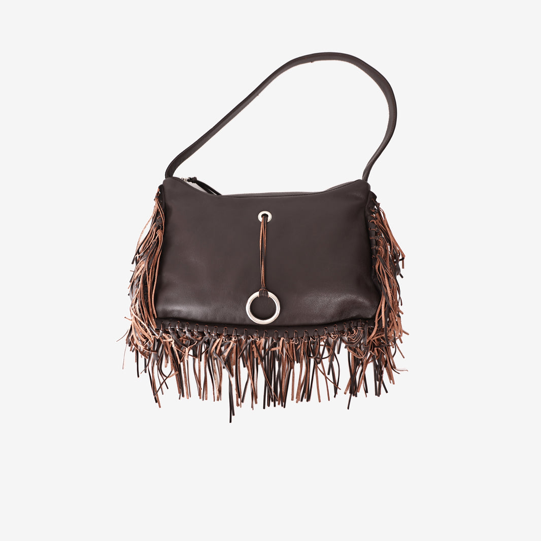 Miu Miu Vintage Fringe Bag in Dark Chocolate Brown Leather with Silver Hardware