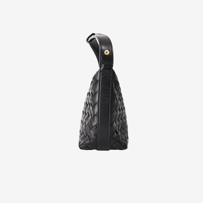 Bottega Veneta Wallace Mini Intrecciato Shoulder Bag in Black Leather with Gold Hardware