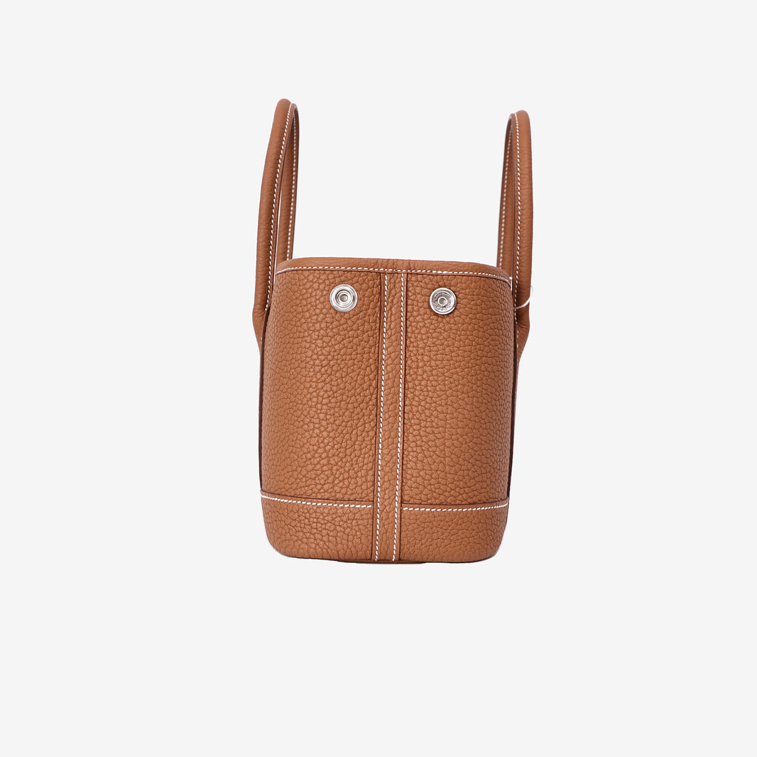 Hermès Mini Garden Party in Gold Clemence Leather with Palladium Hardware side view