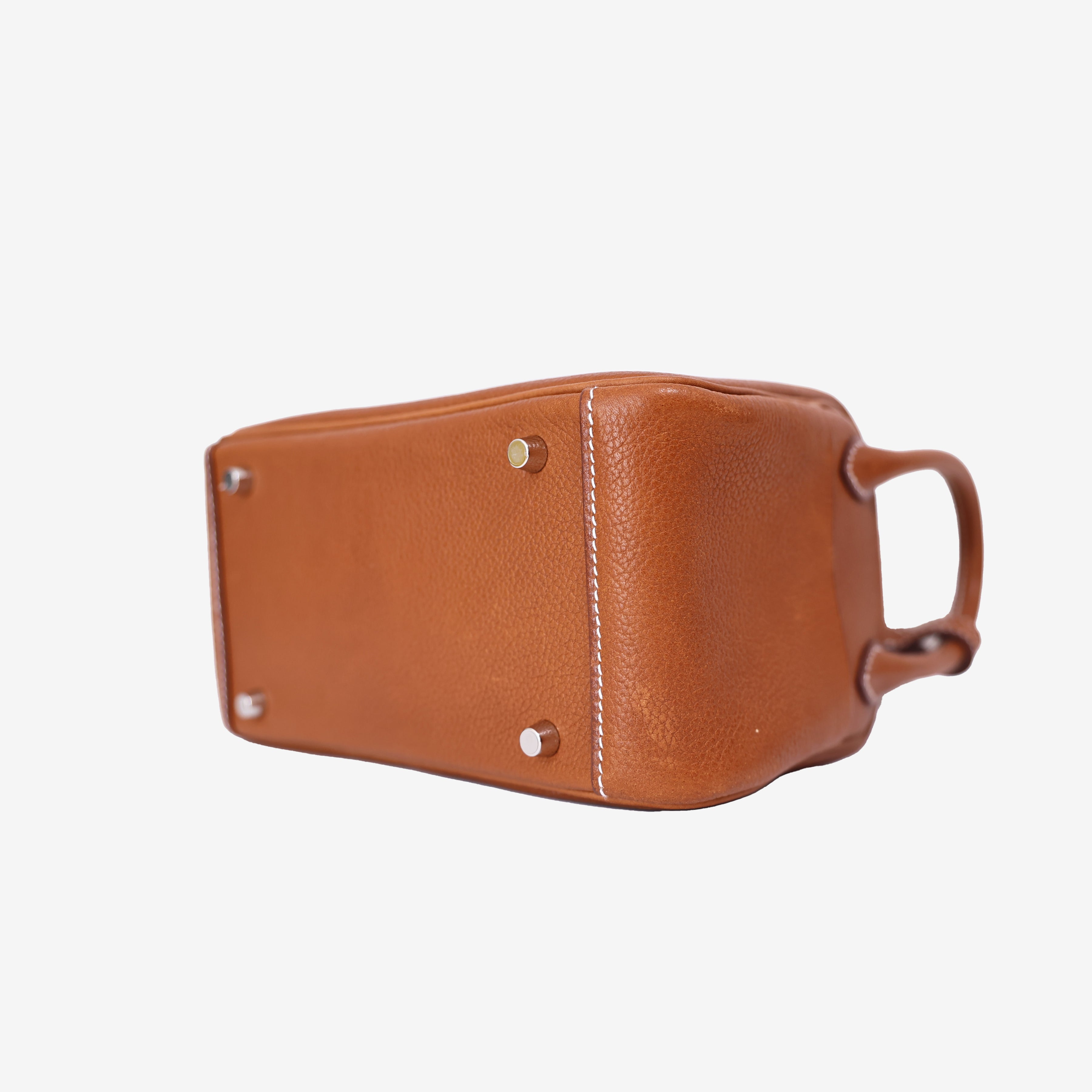 Hermès Mini Lindy in Gold Barenia Leather with Palladium Hardware bottom side view