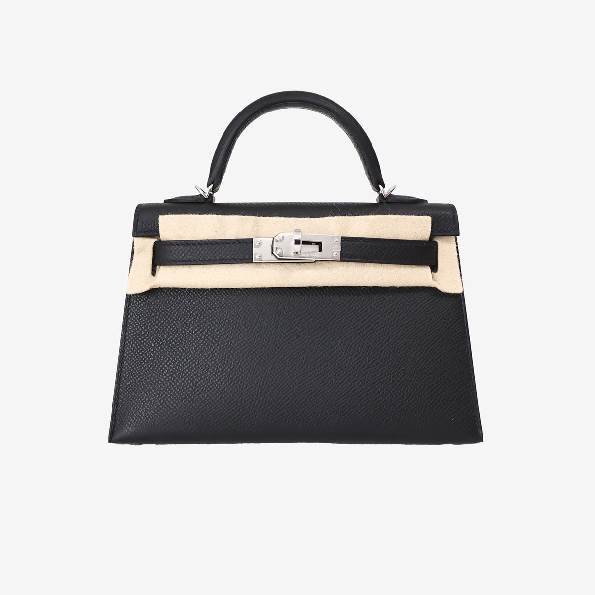 Hermès Mini Kelly 20 in Noir Epsom Leather with Palladium Hardware front view