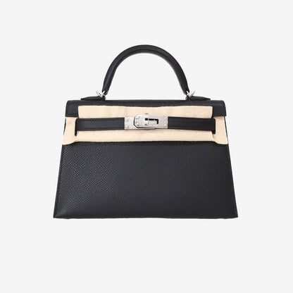 Hermès Mini Kelly 20 in Noir Epsom Leather with Palladium Hardware front view