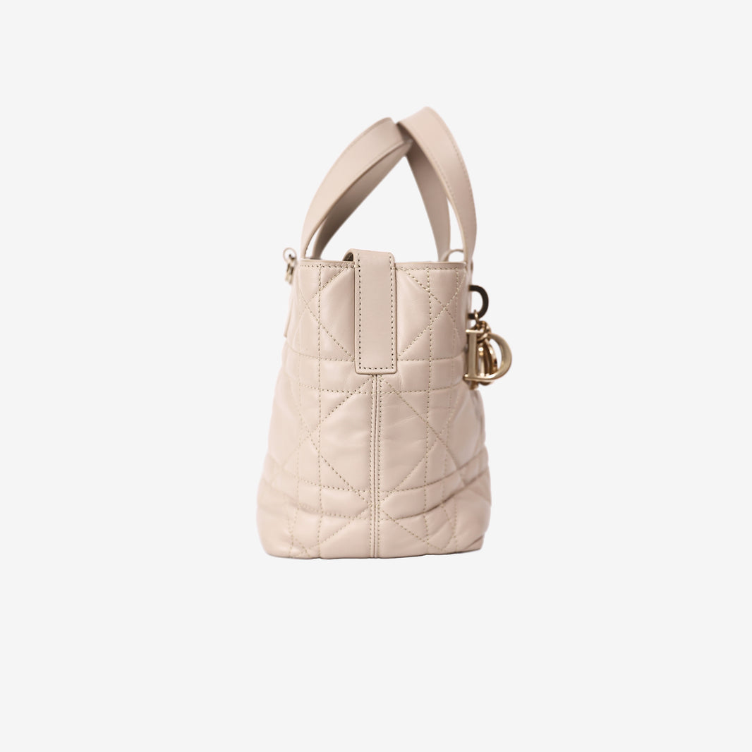 Dior Toujours Tote Bag in Beige Calfskin Leather with Gold Hardware