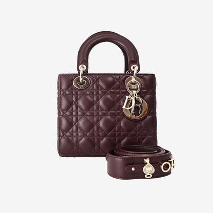 Christian Dior Lady Dior Small Bag in Burgundy Leather with Gold Hardware