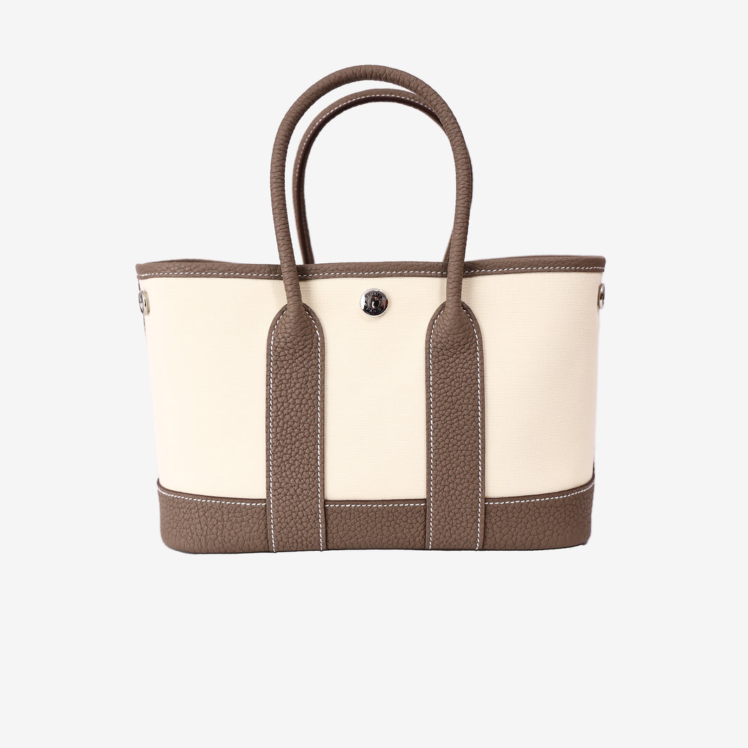 Hermès Mini Garden Party in Vanille Toile Officier and Etoupe Veau Negonda Leather