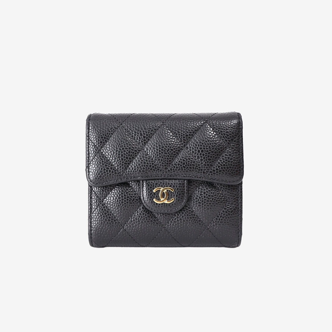 Chanel Classic Flap Wallet in Black Caviar Leather with Gold Hardware