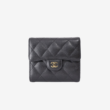 Chanel Classic Flap Wallet in Black Caviar Leather with Gold Hardware
