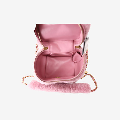 Chanel Mini Coco Handle Shearling Flap Bag in Pink with Gold Hardware