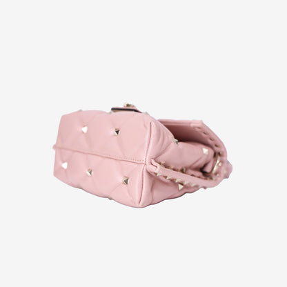 Valentino Garavani Candystud Medium Bag In Pink Calfskin Leather with Gold Hardware bottom side view