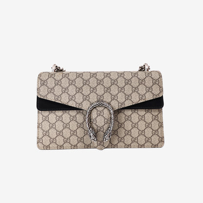 Gucci Dionysus GG Shoulder Bag in Beige Canvas with Silver Hardware