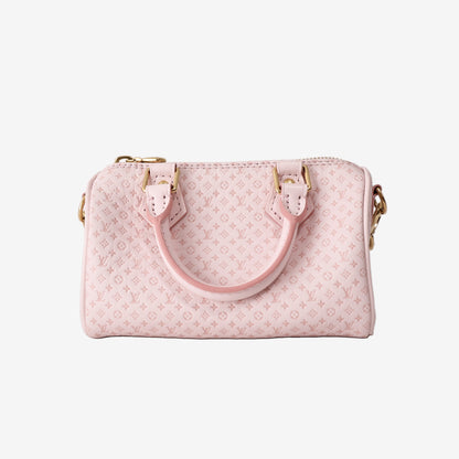 Louis Vuitton Nano Speedy Bag in Light Pink Monogram Embossed Leather with Gold Hardware