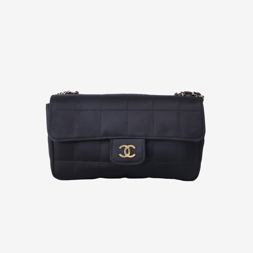 Chanel Silk Check Mini Classic Flap Chain Bag in Black with Gold Hardware