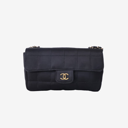 Chanel Silk Check Mini Classic Flap Chain Bag in Black with Gold Hardware