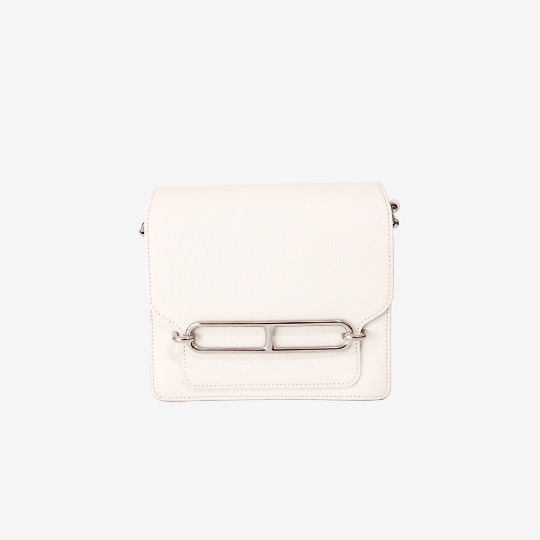 Hermès Roulis Mini Bag in White Evercolor Leather with Palladium Hardware