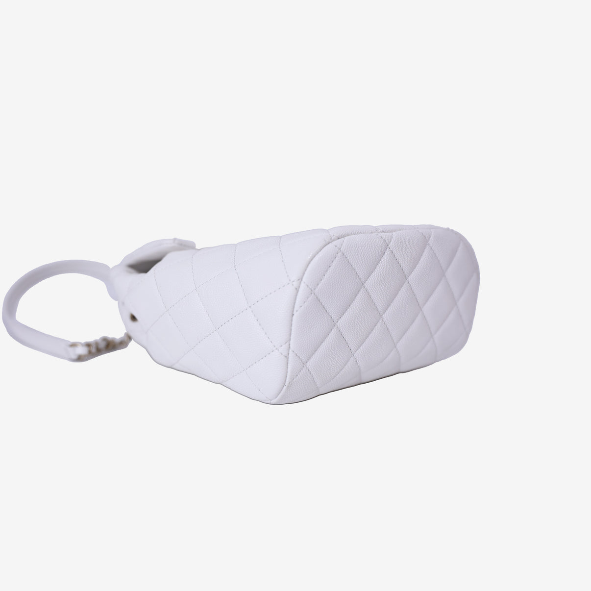 Chanel Urban Spirit Mini Backpack in White Caviar Leather with Silver Hardware bottom side view