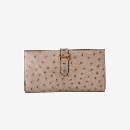 Hermès Béarn Wallet in Grey Ostrich Leather