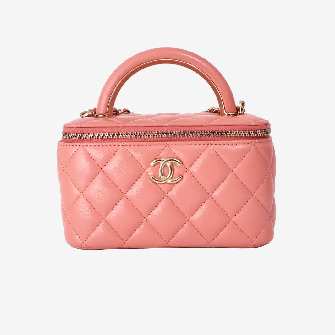Chanel Quilted Top Handle Vanity Case in Pink Lambskin with Gold Hardware