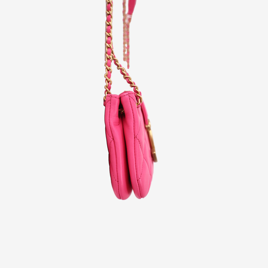 Chanel Fuchsia Baguette Bag in Pink Lambskin Leather with Gold Hardware