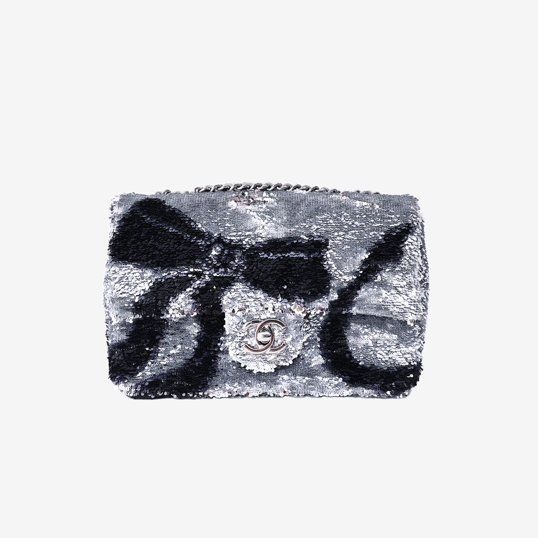 Chanel Flap Bag in Silver/Black Quilted Gradient Sequins with Ruthenium Hardware