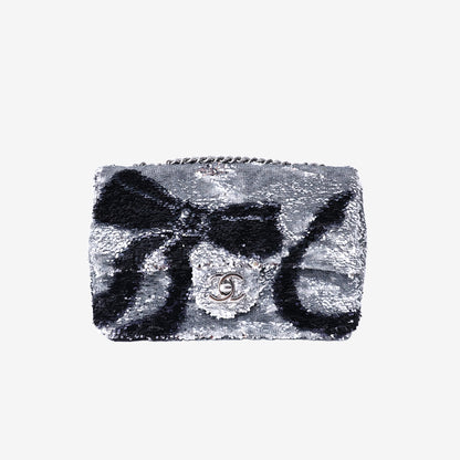 Chanel Flap Bag in Silver/Black Quilted Gradient Sequins with Ruthenium Hardware