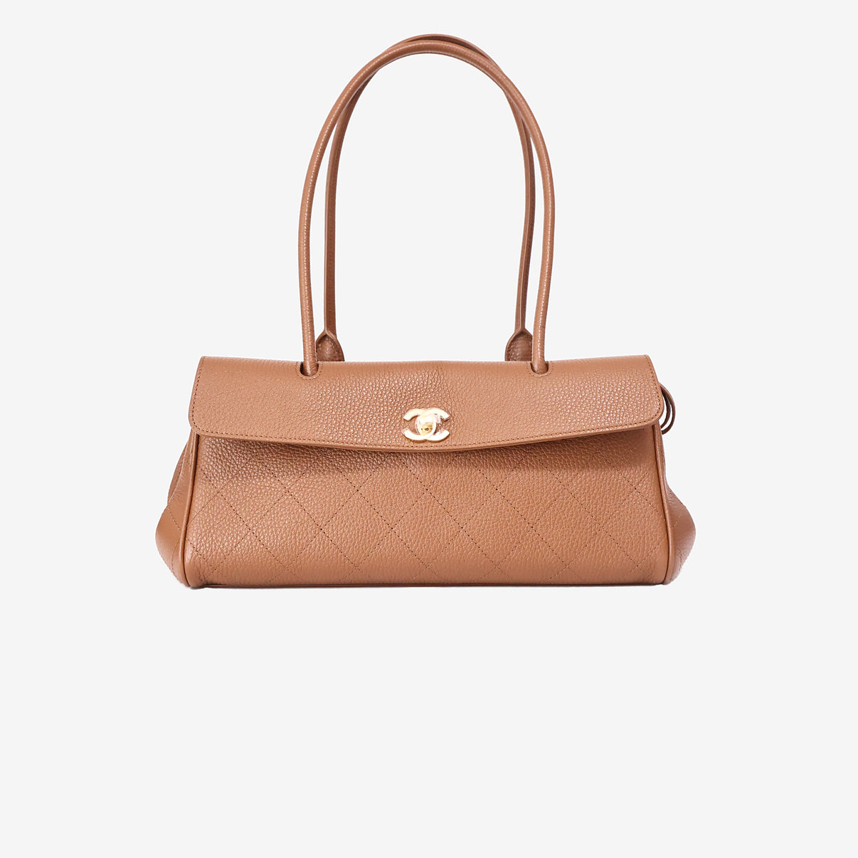 Chanel 26S Shopping Bag in Camel Brown Calfskin Leather with Gold Hardware front view