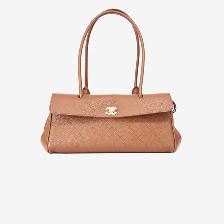 Chanel 26S Shopping Bag in Camel Brown Calfskin Leather with Gold Hardware front view