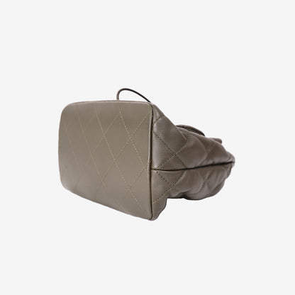 Chanel Duma Drawstring Backpack in Khaki Lambskin Leather bottom side view