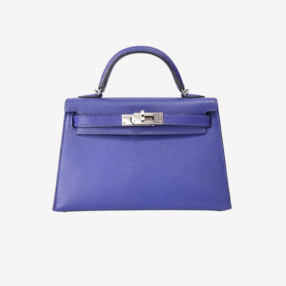 Hermès Mini Kelly 20 in Bleu Électrique Epsom Leather with Palladium Hardware front view