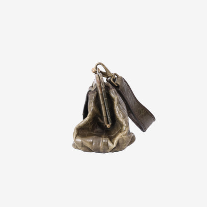 Miu Miu Crocodile-Embossed Kiss-Lock Shoulder Bag in Green Leather with Gold Hardware