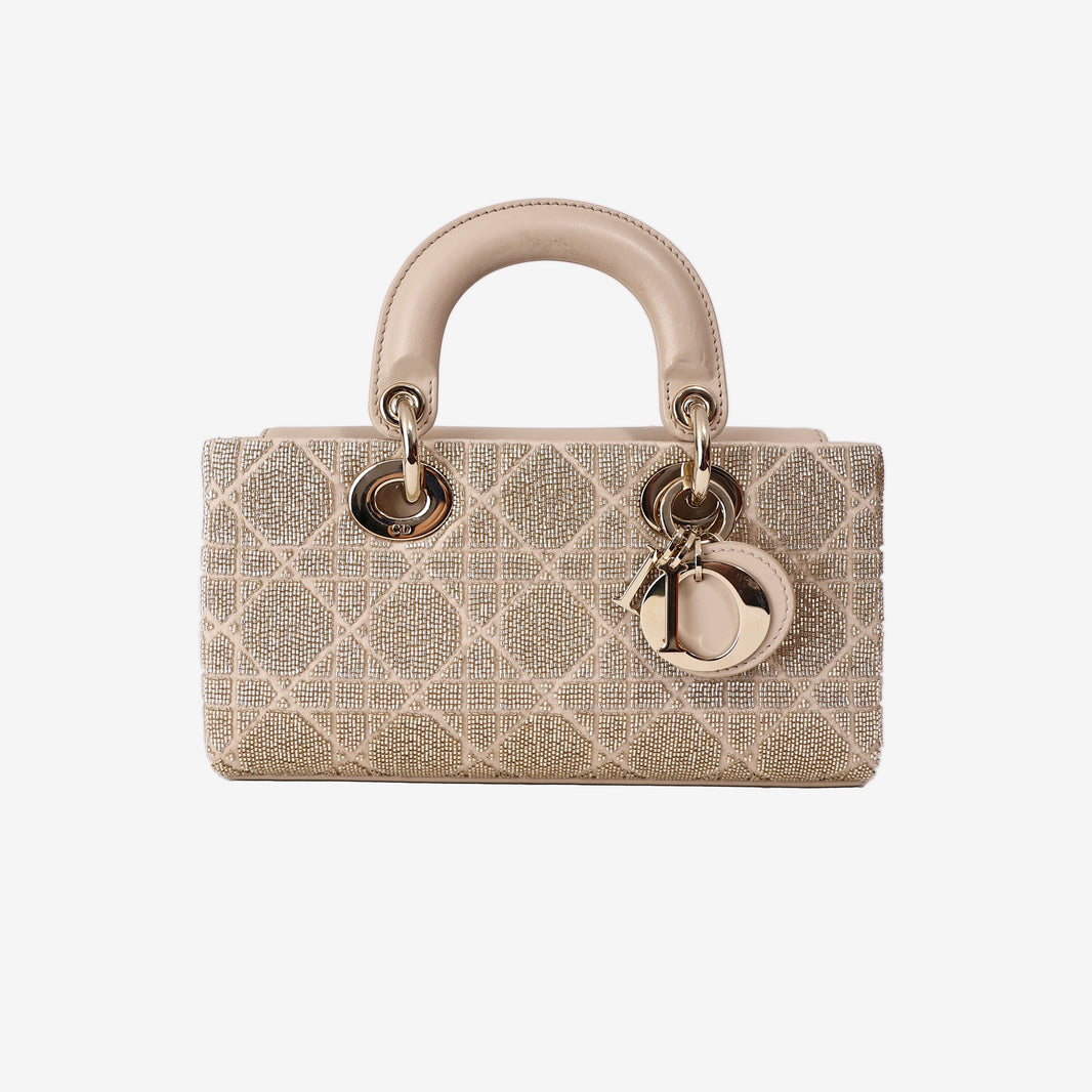 Dior D-Joy Bag in Beige Raffia with Cannage Motif and Gold Hardware