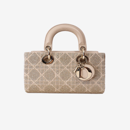 Dior D-Joy Bag in Beige Raffia with Cannage Motif and Gold Hardware