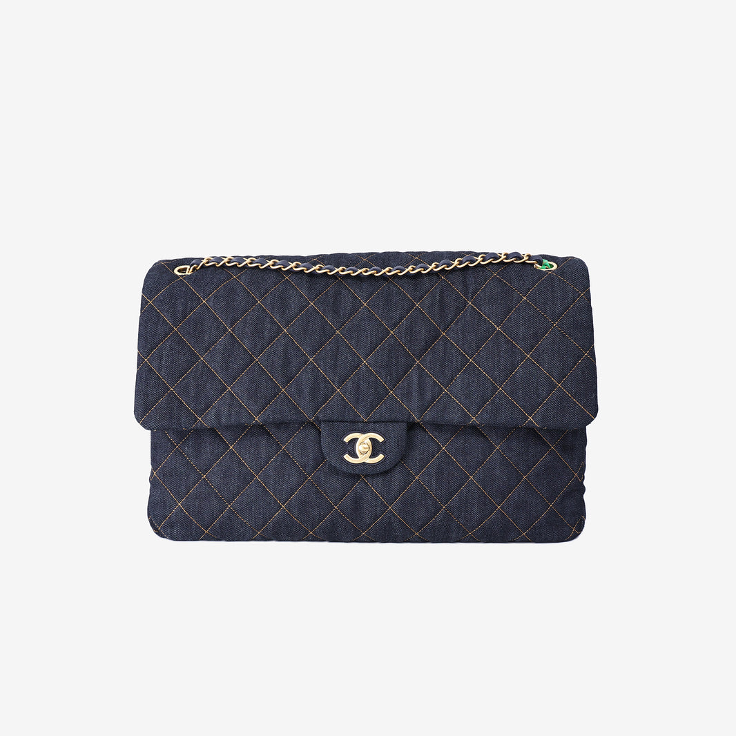 Chanel 26P Maxi Classic Flap Bag in Dark Blue Denim with Aged Gold Hardware (Contact to Enquire)