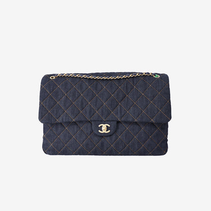 Chanel 26P Maxi Classic Flap Bag in Dark Blue Denim with Aged Gold Hardware (Contact to Enquire)