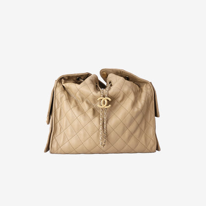 Chanel 25 Medium Hobo Bag in Camel Caviar Leather with Gold Hardware