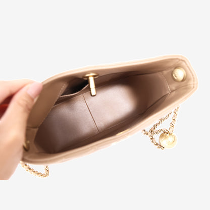 Chanel Pearl Crush Hobo Bag in Beige Lambskin Leather with Gold Hardware