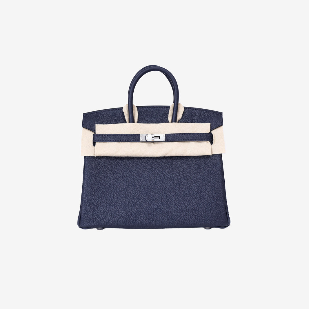 Hermès Birkin 25 in Bleu Nuit Togo Leather with Palladium Hardware front view