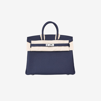 Hermès Birkin 25 in Bleu Nuit Togo Leather with Palladium Hardware front view