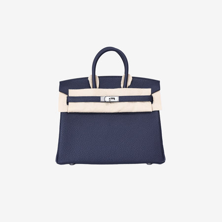 Hermès Birkin 25 in Bleu Nuit Togo Leather with Palladium Hardware front view