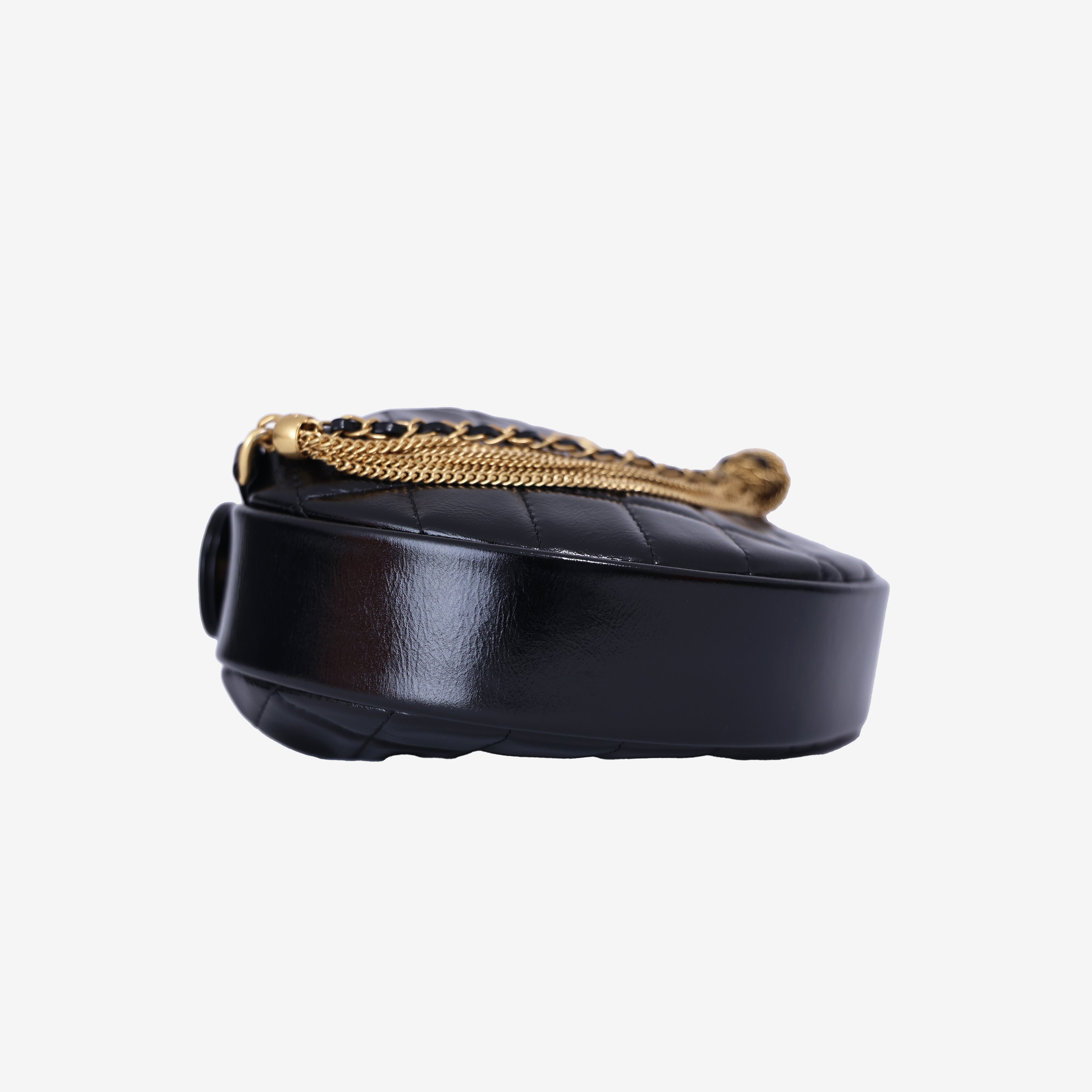 Chanel Mini Bow Hobo Pouch in Black Calfskin Leather with Gold Hardware bottom side view